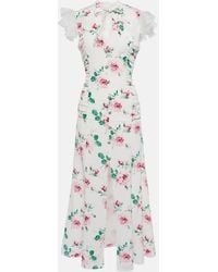 Alessandra Rich - Robe Midi En Soie A Fleurs - Lyst