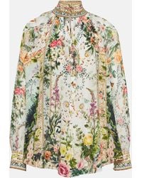 Camilla - Floral High-neck Silk Crepe Blouse - Lyst