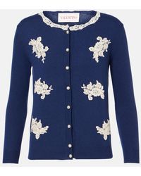 Valentino - Cardigan De Lana Virgen Con Encaje - Lyst