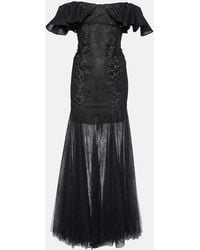 Costarellos - Ruffled Lace And Tulle Gown - Lyst