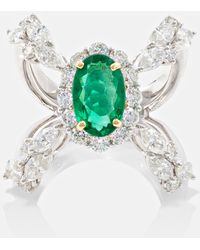 YEPREM - Reign Supreme 18kt White Gold Ring With Diamonds And Emeralds - Lyst