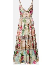 CAMILLA - Embellished Floral Linen Maxi Dress - Lyst