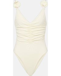 Magda Butrym - Floral-applique Ruched Swimsuit - Lyst