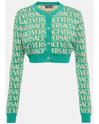 Versace - Allover Cotton-blend Cropped Cardigan - Lyst