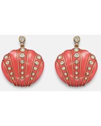 Yvonne Léon - Coquillage Corail 9Kt Earrings With Diamonds And Coral - Lyst