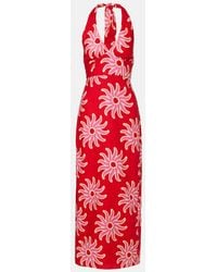 Cala De La Cruz - Dasha Printed Halterneck Linen Maxi Dress - Lyst