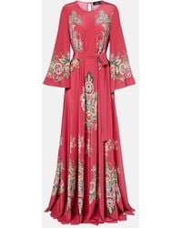 Etro - Belted Printed Silk Maxi Dress - Lyst