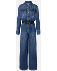 Self-Portrait - Belted Denim Jumpsuit - Lyst
