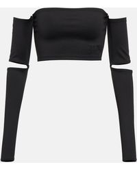 MM6 by Maison Martin Margiela - Jersey Crop Top With Cutout Sleeves - Lyst