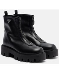 Prada - Leather Platform Ankle Boots - Lyst