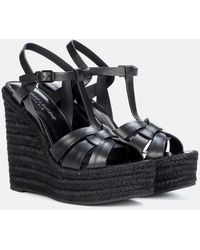 Saint Laurent - Tribute Leather Espadrille Wedge Sandals - Lyst