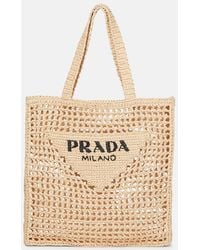 Prada - Logo-Embroidered Crochet Tote Bag - Lyst