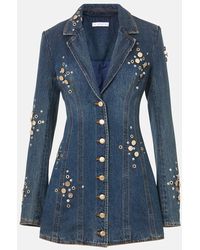 Area - Blazerkleid Aus Denim Mit Kristallen - Lyst