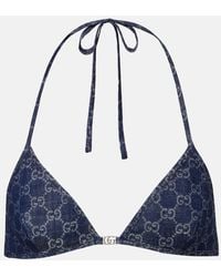 Gucci - Gg Denim Jacquard Bra Top - Lyst