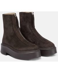 The Row - Suede Platform Ankle Boots - Lyst