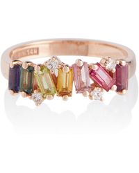 Suzanne Kalan Ring Rainbow aus 14kt Rosegold mit Diamanten und Edelsteinen - Weiß