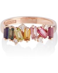 Suzanne Kalan Anillo Rainbow de oro de 14 ct con diamantes y zafiros - Metálico