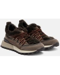 Brunello Cucinelli - Shearling-Lined Suede Low-Top Sneakers - Lyst