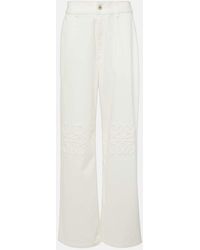 Loewe - Anagram Leather-trimmed Wide-leg Jeans - Lyst