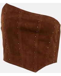 Alessandra Rich - Asymmetrical Strapless Suede Top - Lyst
