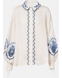 Agua Bendita - Abadia Wild Floral Linen Blouse - Lyst