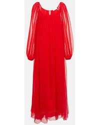 Chloé - Chloe Pleated Silk Mousseline Maxi Dress - Lyst