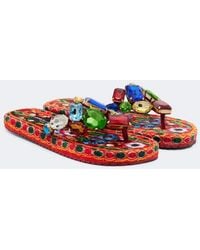 Dolce & Gabbana - Embellished Leather Thong Sandals - Lyst