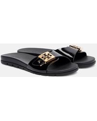 Tory Burch - Pantoletten Double T Aus Lacklederimitat - Lyst