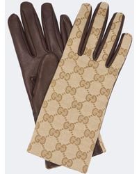 Gucci - Gg Canvas Leather Gloves - Lyst