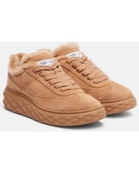 Jimmy Choo - Diamond Maxi Shearling-Trimmed Suede Sneakers - Lyst