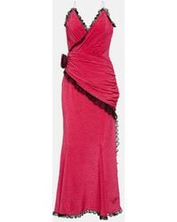 Alessandra Rich - Floral-applique Silk Maxi Dress - Lyst