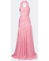 Monique Lhuillier - Scarf-Detail Draped Silk Bustier Gown - Lyst
