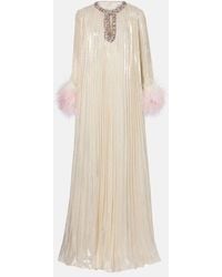 Self-Portrait - Embellished Feather-Trimmed Silk-Blend Maxi Dress - Lyst
