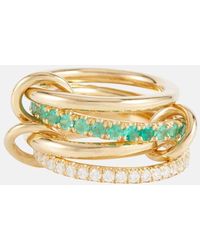 Spinelli Kilcollin - Halley Set Of Four 18kt Gold Rings With Emeralds And Diamonds - Lyst