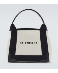 Balenciaga Cabas Leather-trimmed Canvas Tote Bag - Black