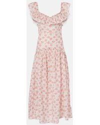 RIXO London - Eugene Floral Ruffled Cotton Midi Dress - Lyst
