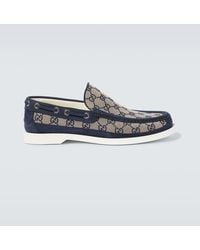 Gucci - GG Leather-trimmed Canvas Boat Shoes - Lyst