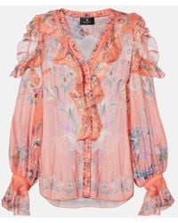 Etro - Printed Ruffled Silk Blouse - Lyst