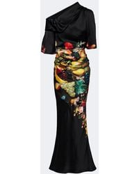 Dries Van Noten - Draped Printed Silk Satin Gown - Lyst