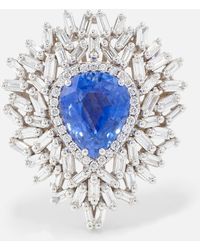 Suzanne Kalan - One Of A Kind 18kt White Gold Ring With Diamonds And Sapphire - Lyst