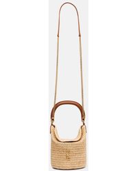Saint Laurent - Gaby Leather-Trimmed Raffia Bucket Bag - Lyst