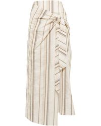 Brunello Cucinelli - Striped Cotton And Linen Skirt - Lyst