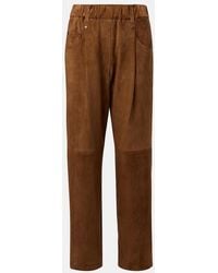 Brunello Cucinelli - Suede Straight Pants - Lyst