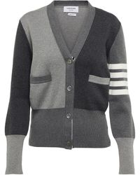 - Save 30% Grey Womens Clothing Jumpers and knitwear Cardigans Thom Browne Silk Rwb-stripe V-neck Cardigan in Grey 