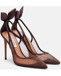 Aquazzura - Bow Tie 105 Glitter Mesh Slingback Pumps - Lyst