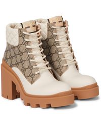 Gucci GG Supreme And Leather Ankle Boots - Natural