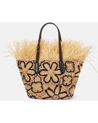 Oscar de la Renta - Floral Crochet Straw Basket Bag - Lyst