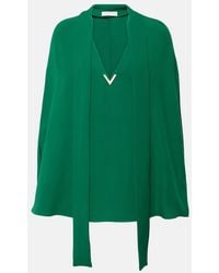 Valentino - Caped Tie-Neck Silk Blouse - Lyst