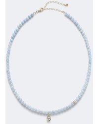 Sydney Evan - Icon Mounting 14Kt Beaded Necklace With Aquamarine And Diamonds - Lyst