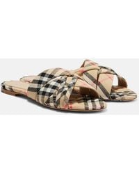 Burberry - Check Slides - Lyst